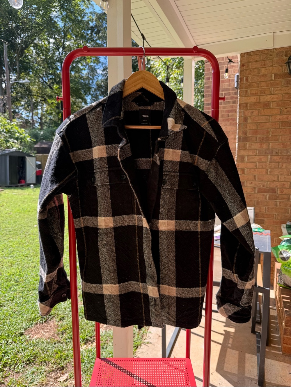 Vans Black & Cream Plaid Button-Front Shacket